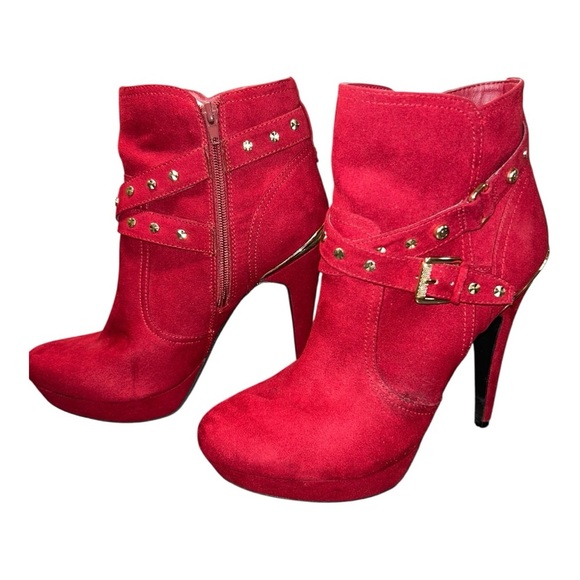GUESS Women’s Red & Gold Studded Stiletto Ankle Boots – Size 9.5 - Picture 2 of 14